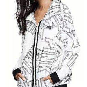 VICTORIA'S SECRET "PINK" WHITE BLACK FZ ANORAK WINDBREAKER JACKET Size XS